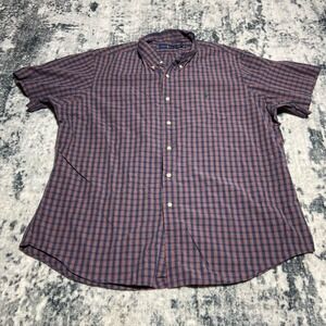 Ralph Lauren Mens XXL Short Sleeve Button Down Shirt Plaid Navy Blue Red Pony